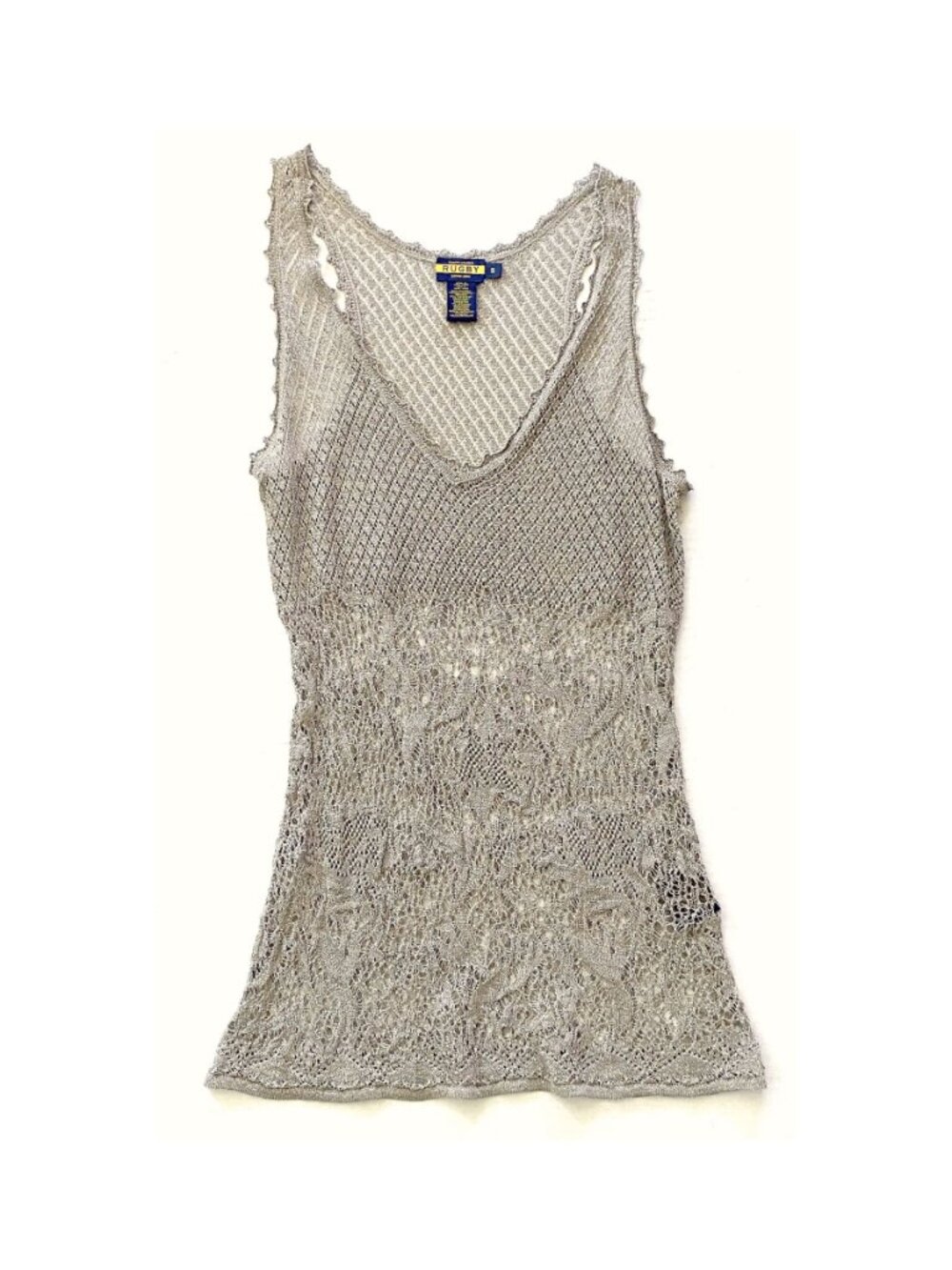 Rugby Ralph Lauren Crochet Top dress in Ecru w/ Silver Metallic Threads Size S